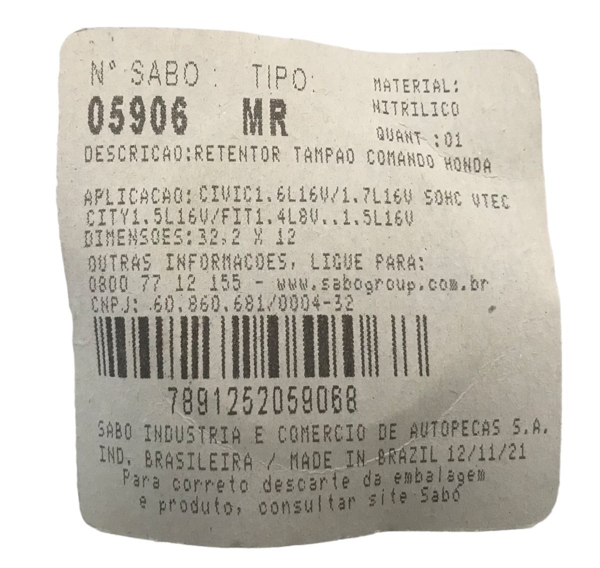 Selo Tampão Cabeçote Honda New Civic 2006 2007 2008 2009 - Imagem 2