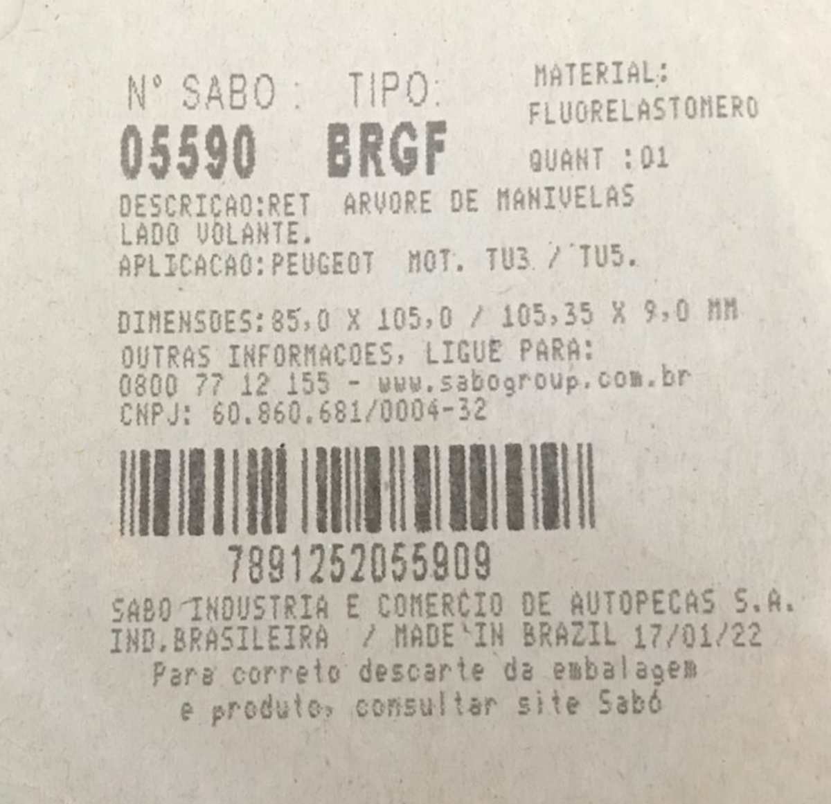 Retentor Virabrequim Megane/scenic/duster 2.0 16v Sabó 5590 - Imagem 2