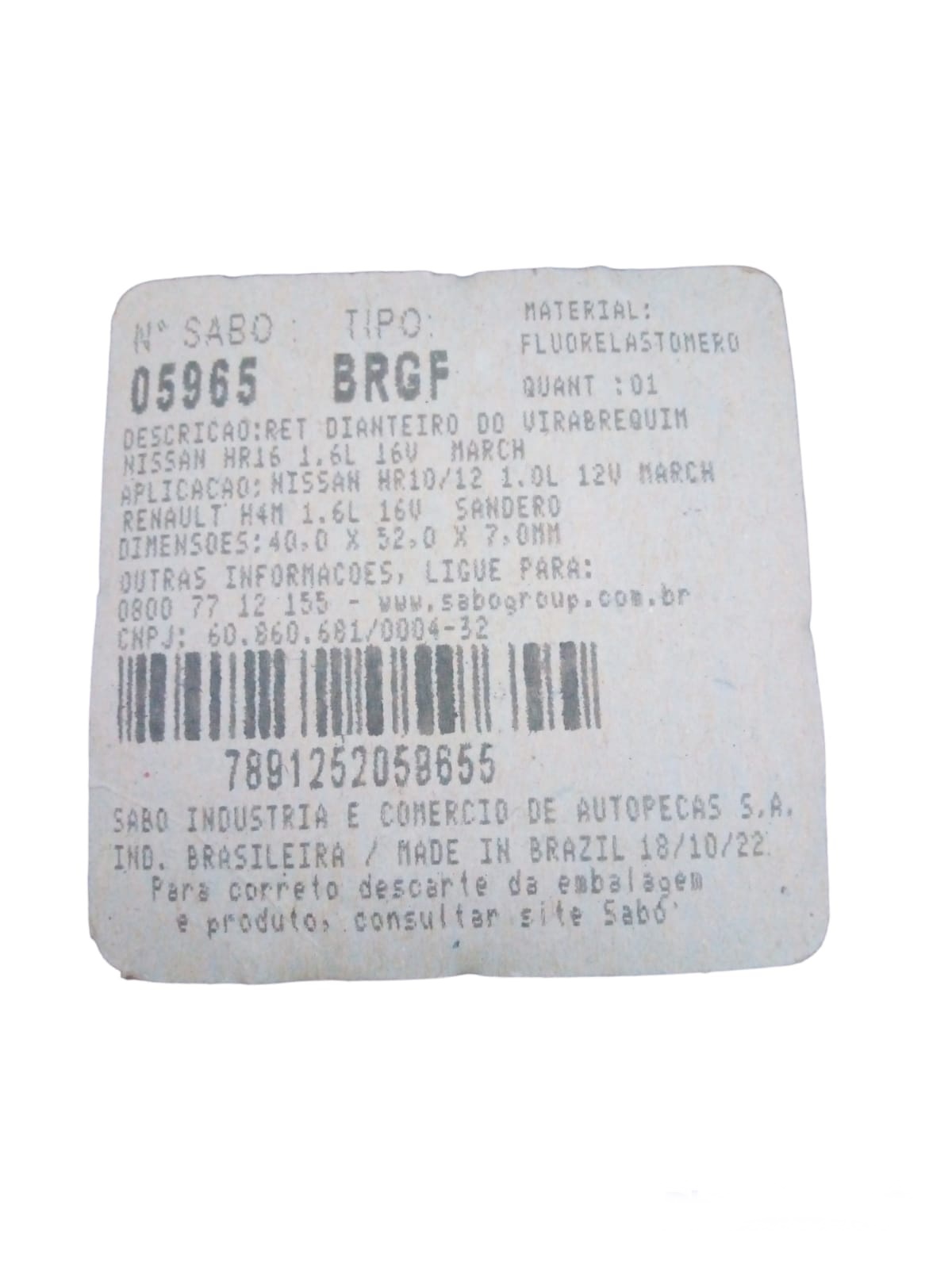 Retentor Virabrequim Versa Kicks March 1.6 16v Original Sabo - Imagem 2